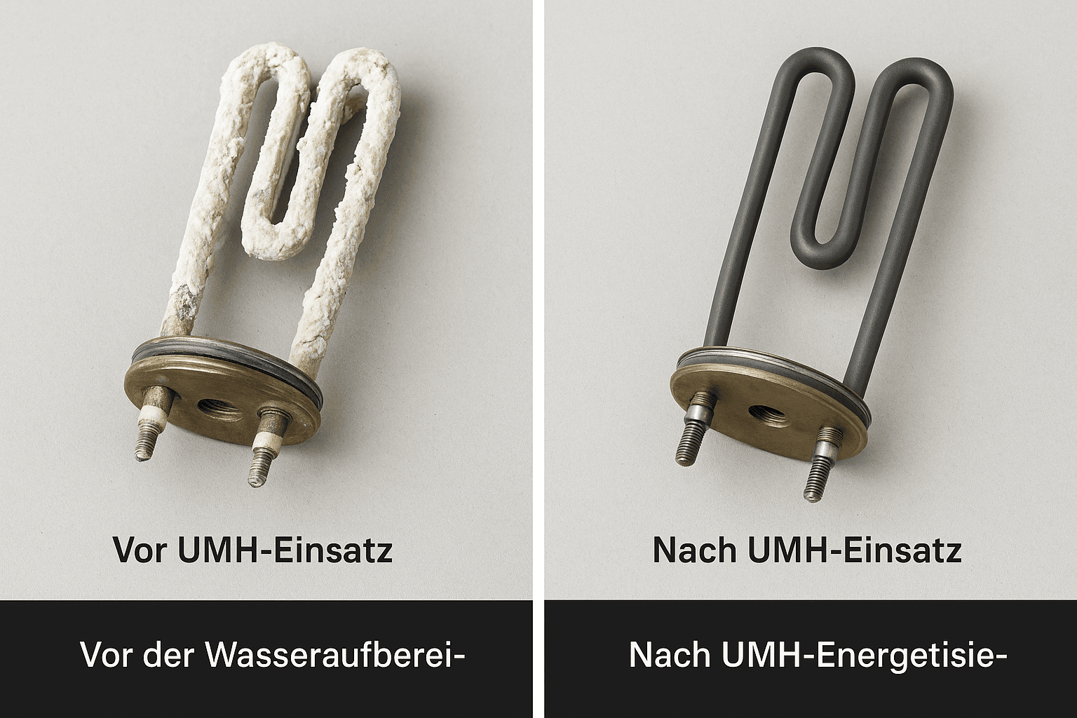UMH Wasseraufbereitung: Heizstab eines Warmwasserbereiters, kalkfrei nach 2 Jahren UMH Einsatz