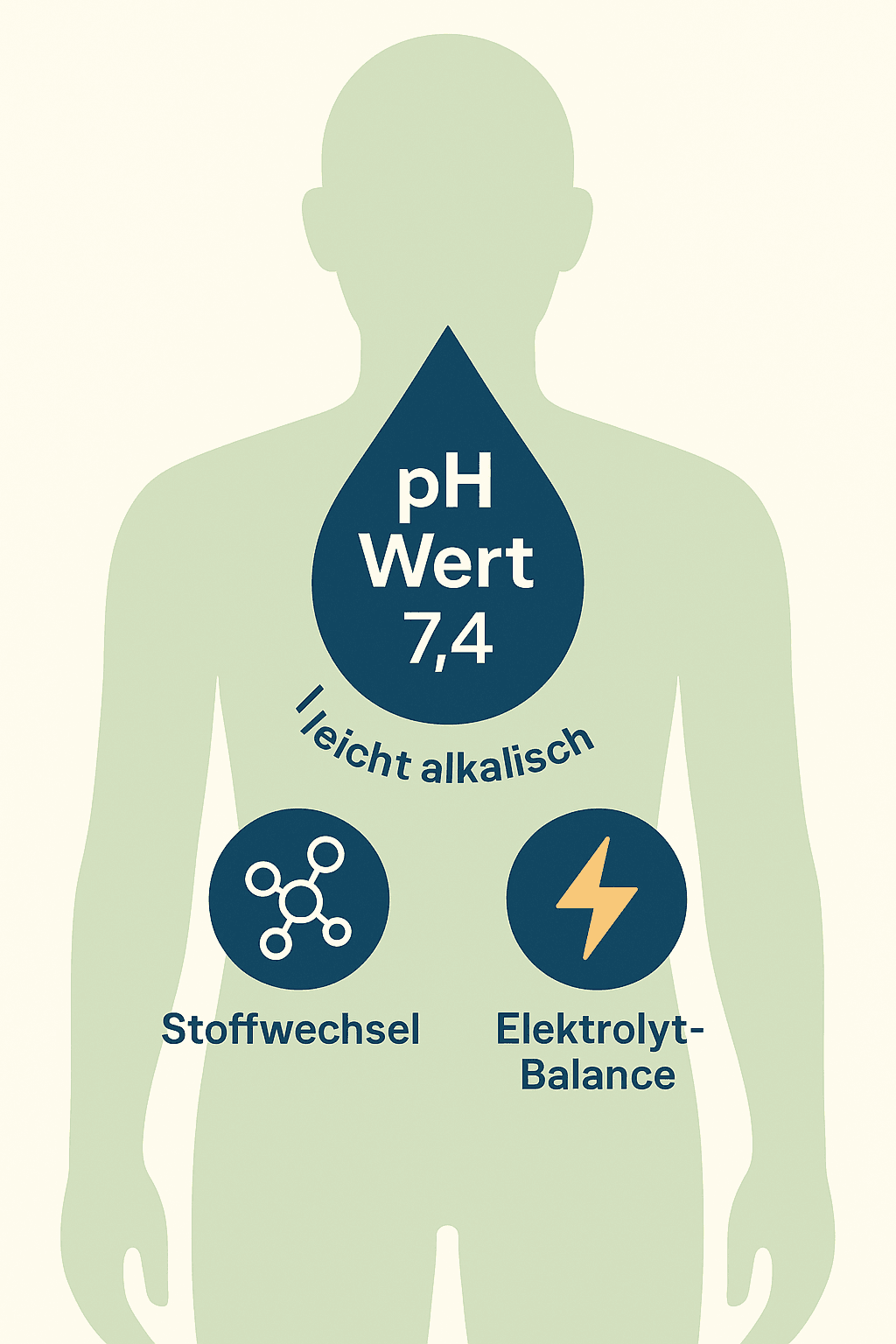 H-Wert und Elektrolytbalance im menschlichen Körper durch optimal hydriertes Wasser.